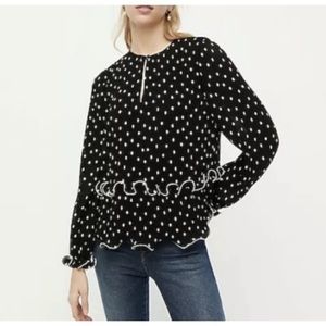 J. Crew polka dots ruffle trim pleated chiffon long sleeves peplum blouse 3X
